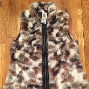 Faux fur vest with leather trim